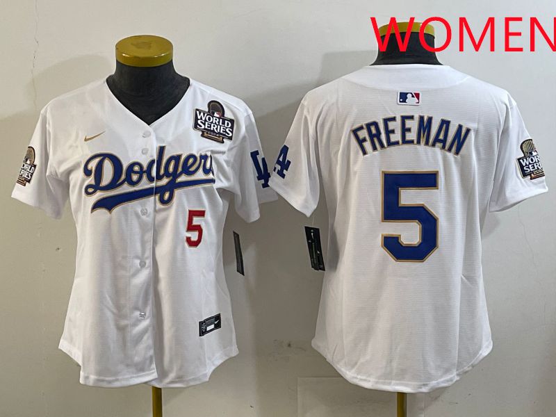 Women Los Angeles Dodgers #5 Freeman White Gold Game 2025 Nike MLB Jersey style 2